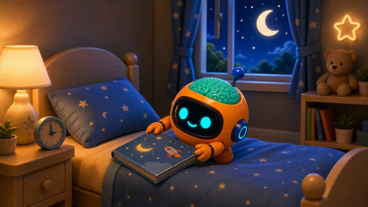 Sparky junto a una escena tranquila de rutina nocturna.
